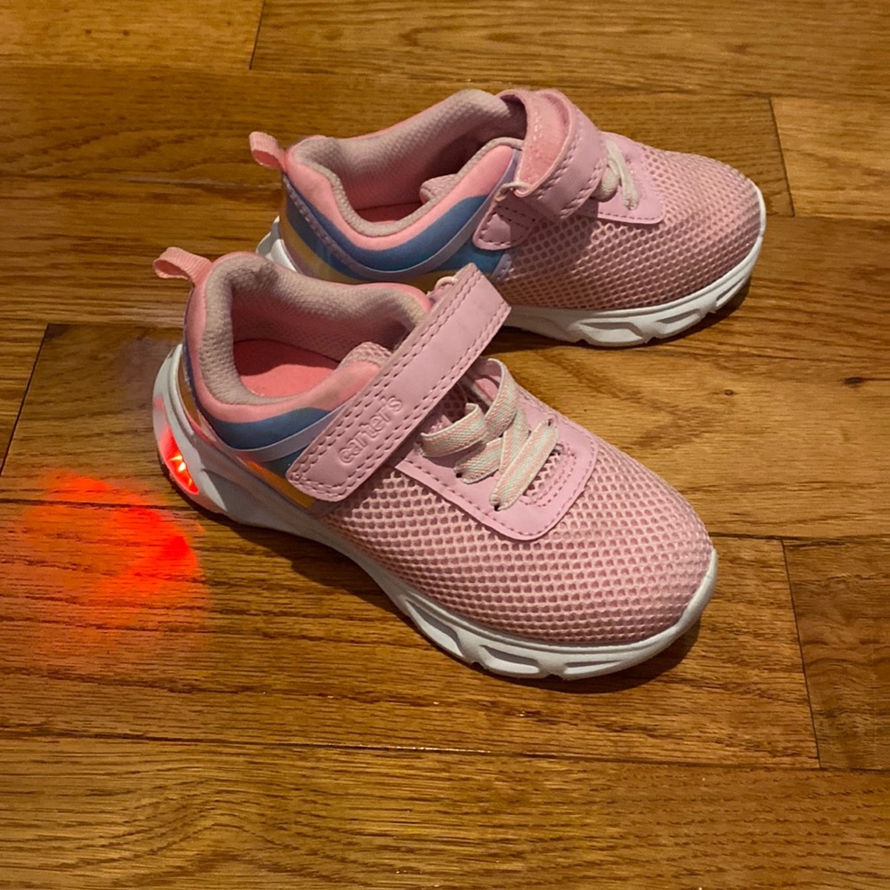 Pink carters light up sneakers with Velcro closure size 11– only worn inside